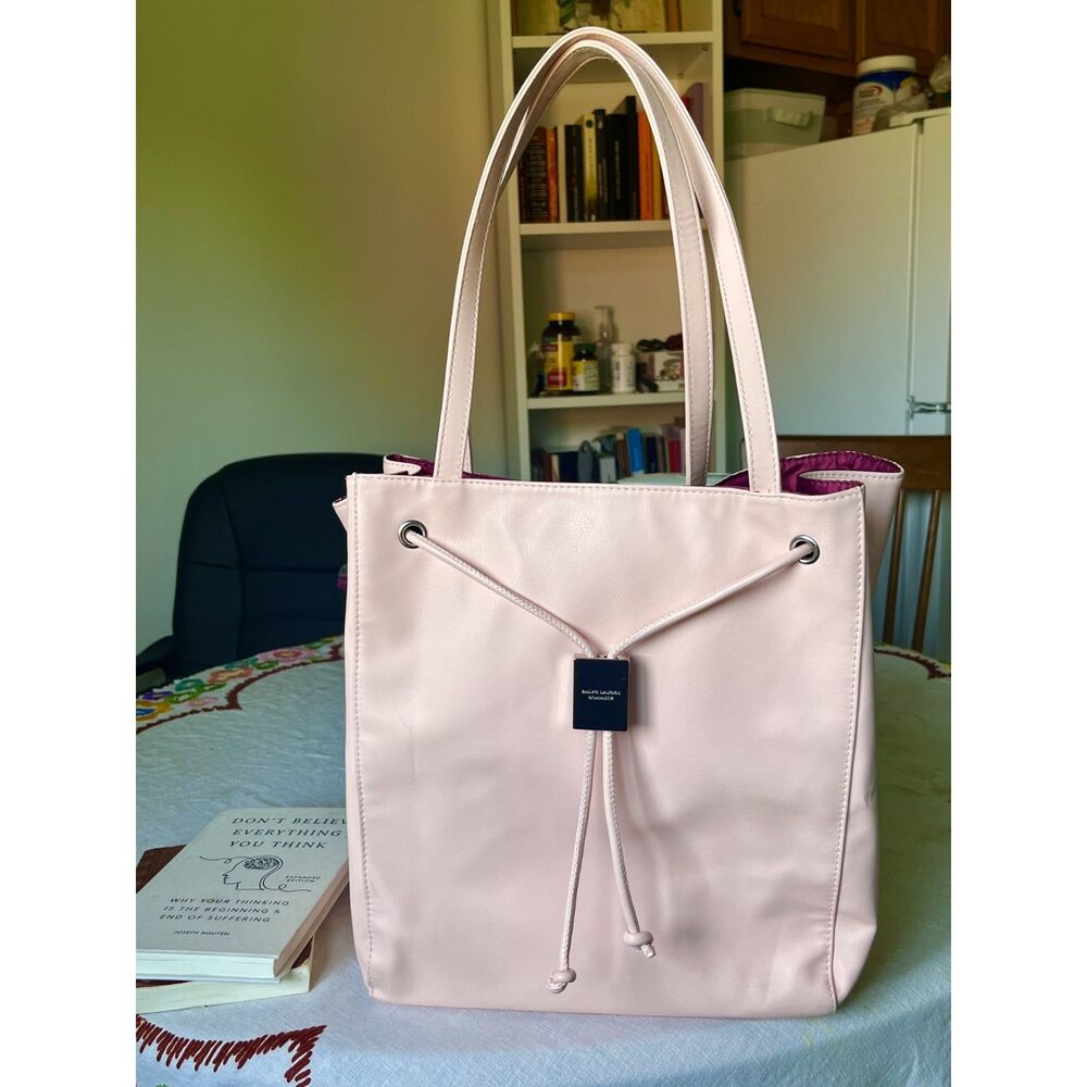 Ralph Lauren Romance Pink Drawstring Tote, Silver Grommets Charm